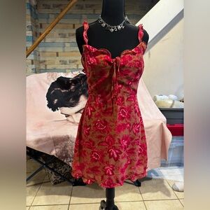 White Fox Boutique Pink Floral Slip Dress on Tan Base